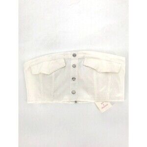 Hot & Delicious Women Corset Style‎ Denim Crop Back Zipper Top Size Large Ivory